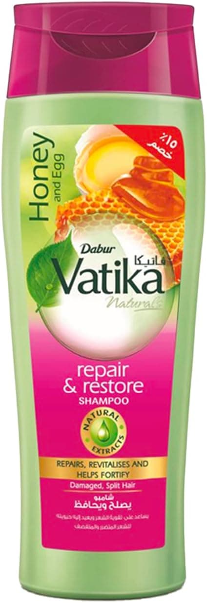 Vatika Naturals Repair & Restore Shampoo 180 ml | Honey & Egg with Natural Extracts | Repairs & Revitalizes Damaged and Split Hair Package May Vary